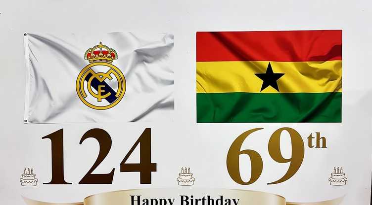 Essotena_'s tweet photo. Proud Ghanaian &amp; die-hard Madridista today! Celebrating 69 glorious years of independence for the Black Star nation &amp; 124 years of unmatched greatness for Real Madrid! From Accra to the Bernabéu, this double celebration hits different. #Ghanaat69 #HalaMadrid #RealMadrid #Ghana https://t.co/FRyYCaF9zv