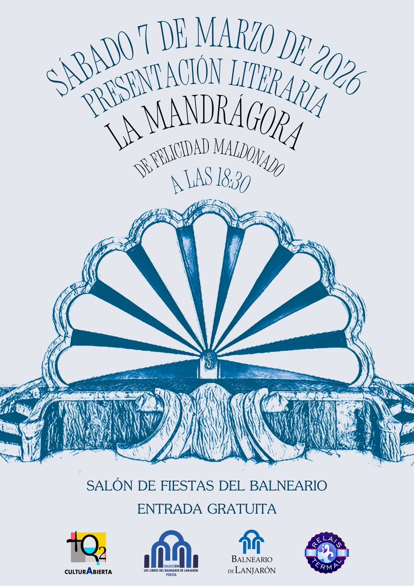 Mañana 7 de marzo os esperamos en Lanjarón para presentar 'La Mandrágora', de Felicidad Maldonado.
Una apuesta por la cultura en su máxima expresión, donde tanto nuestro Patrimonio Cultural Material como el Inmaterial serán los verdaderos protagonistas.

editorialacentuarte.es/product/la-man…