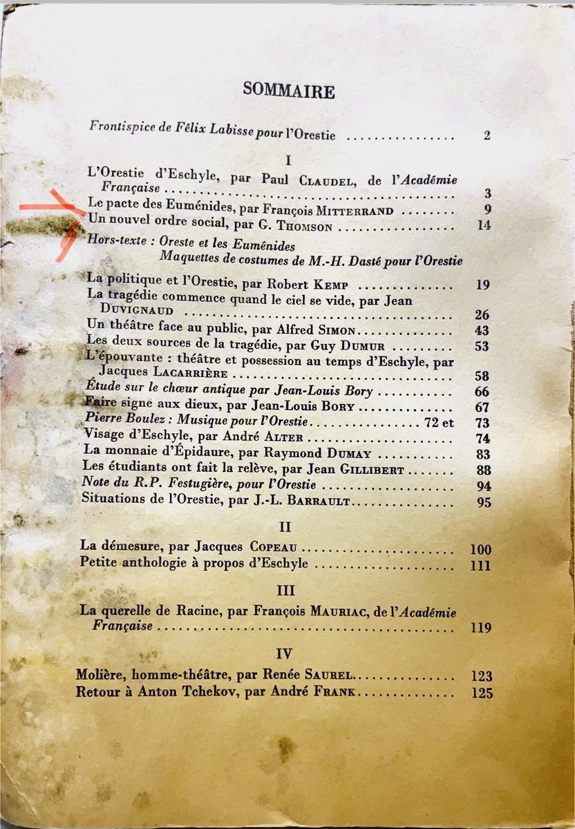 amis_mitterrand's tweet photo. #VendrediLecture
#MitterrandLecture
#LePacteDesEuménides
Dans le fil évoqué ⬇️, @HeraklesCithare raconte la trilogie d’Eschyle : Agamemnon, Les Choéphores, les Euménides (l’Orestie).
François Mitterrand a ainsi commenté le pacte par lequel les divinités (les Furies, devenues Euménides ou Bienveillantes) ont transféré aux Athéniens le pouvoir de rendre la justice. Aux origines de la démocratie.
(Cahiers de la Cie Madeleine Renaud Jean-Louis Barrault, Eschyle et l’Orestie, Julliard, 1955)