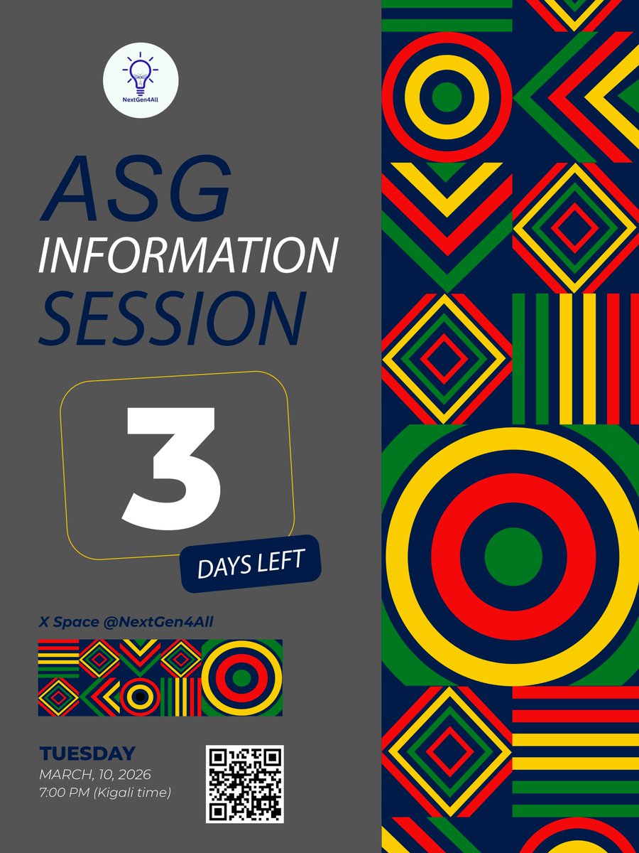 nextgen4all's tweet photo. Only 3 days to go! Join @NextGen4All as we bring
@ASG_Africa closer to our community through an engaging X Space conversation. 

Learn more about opportunities and academic programs, and make sure to register early to secure your spot.  

Register here: https://t.co/rSxW1tb3qb https://t.co/18t8PB3ORZ