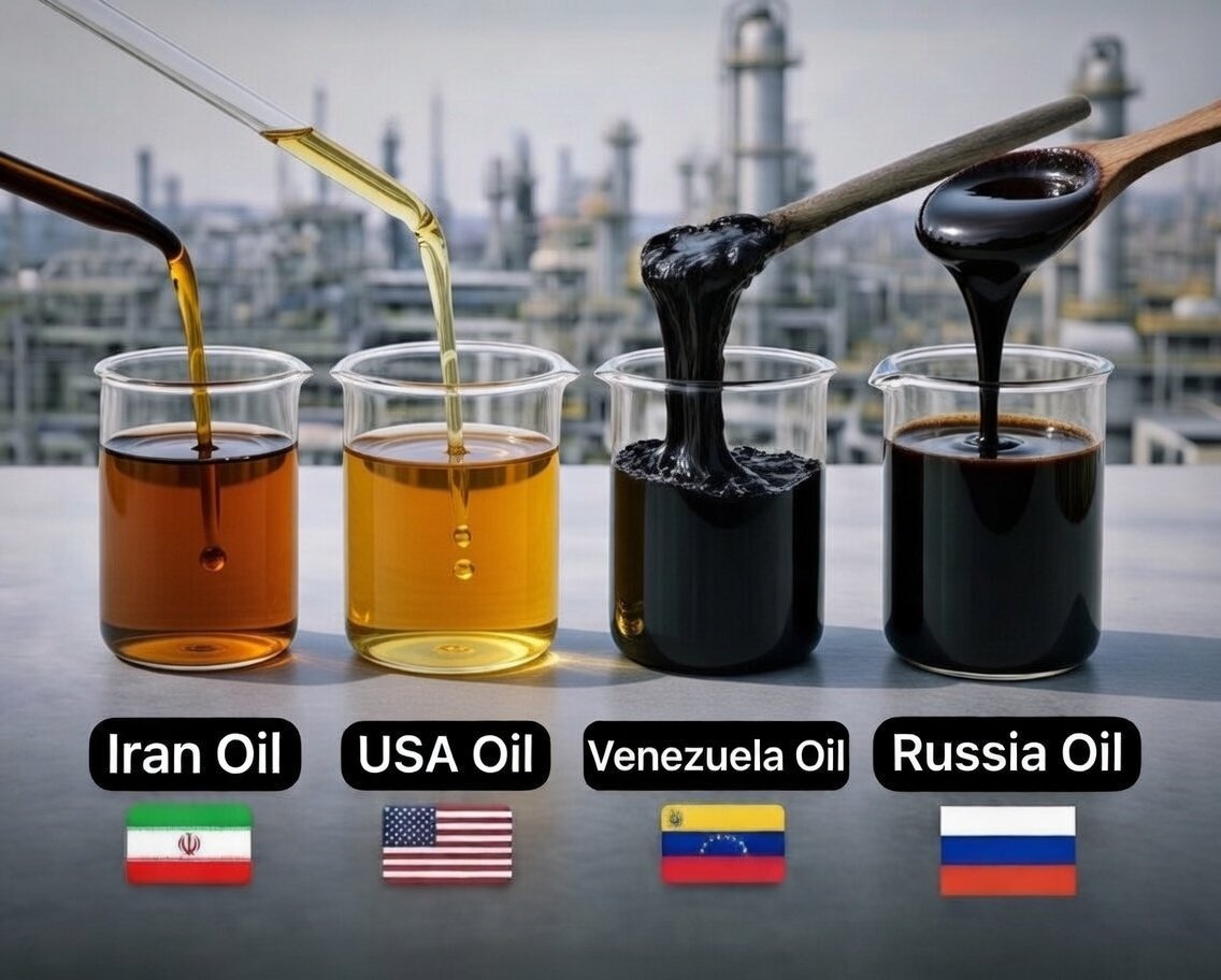 Most people think oil is just oil.
It’s not.

US WTI: ~40° API (light, golden)
Iran Light: ~34°
Russia Urals: ~31°
Venezuela: ~8–12° (almost tar)

The lighter the crude → the cheaper the refining → the bigger the profit.

Quality drives oil politics.