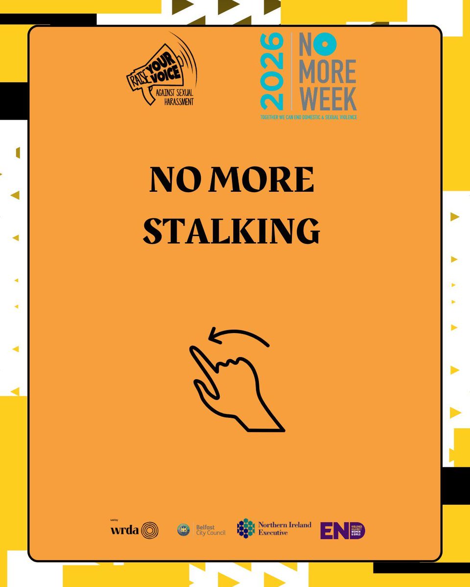 RaiseURVoiceNI's tweet photo. No More Stalking
The FOUR warning signs of stalking are behaviour that is:
Fixated
Obsessive
Unwanted
Repeated
#NoMoreWeek
https://t.co/X0CsLmlTtY https://t.co/l80mvRmCfN