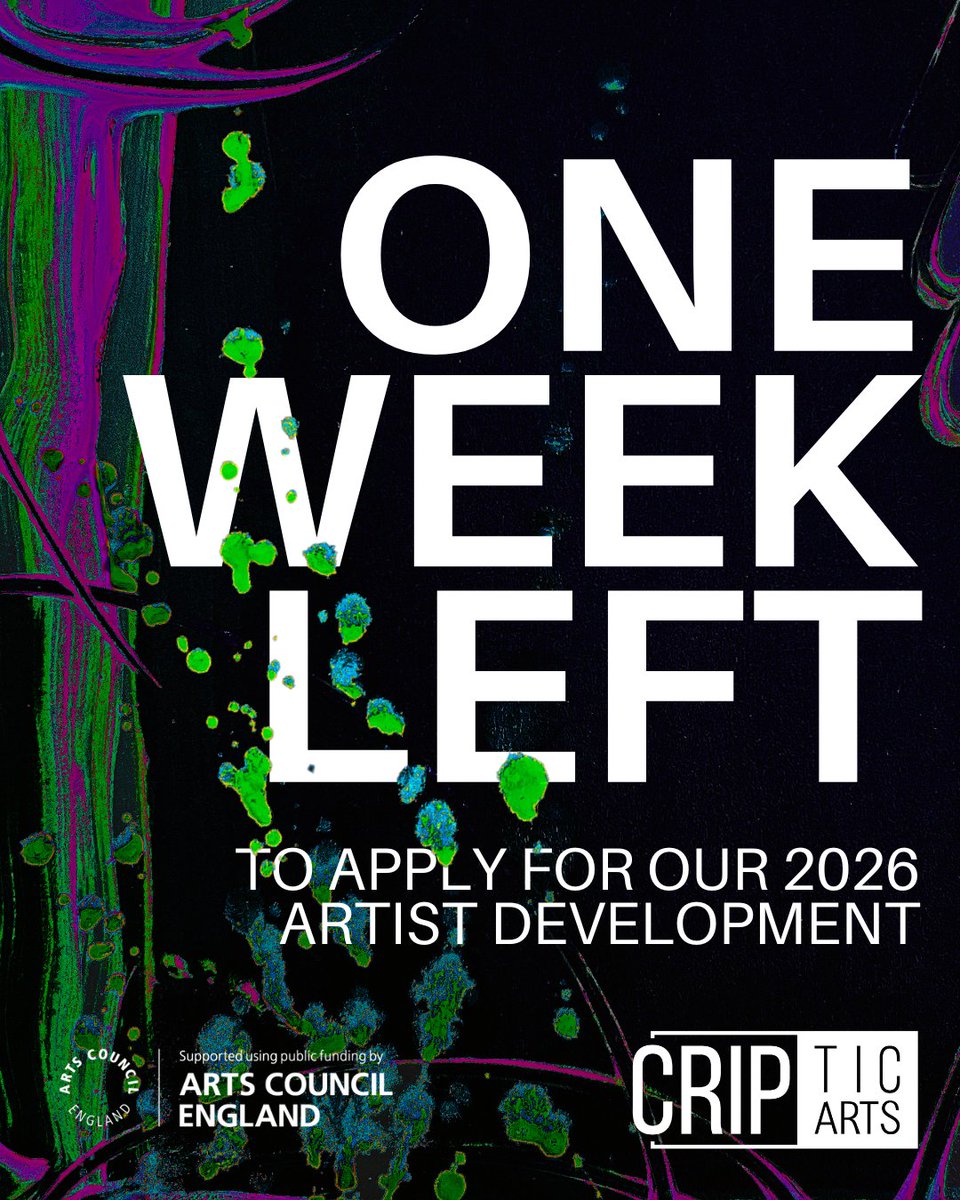 Just one week left to apply for our 2026 artist development programmes for disabled creatives! 🎭📖✨

📅 Applications open until Friday 13 March at 5pm

🔗 Learn more &amp; apply - cripticarts.org/artist-develop…

We can’t wait to connect, read your applications and find our 2026 cohort!