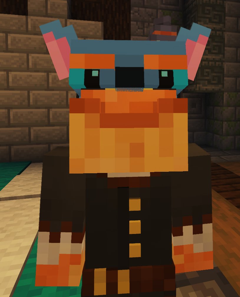 PixelRelicsMC's tweet photo. Creemos que Beltran no ve muy bien con este sombrero... 🐸 #PixelRelics #Minecraft #Roleplay https://t.co/3c3PiSCuz6