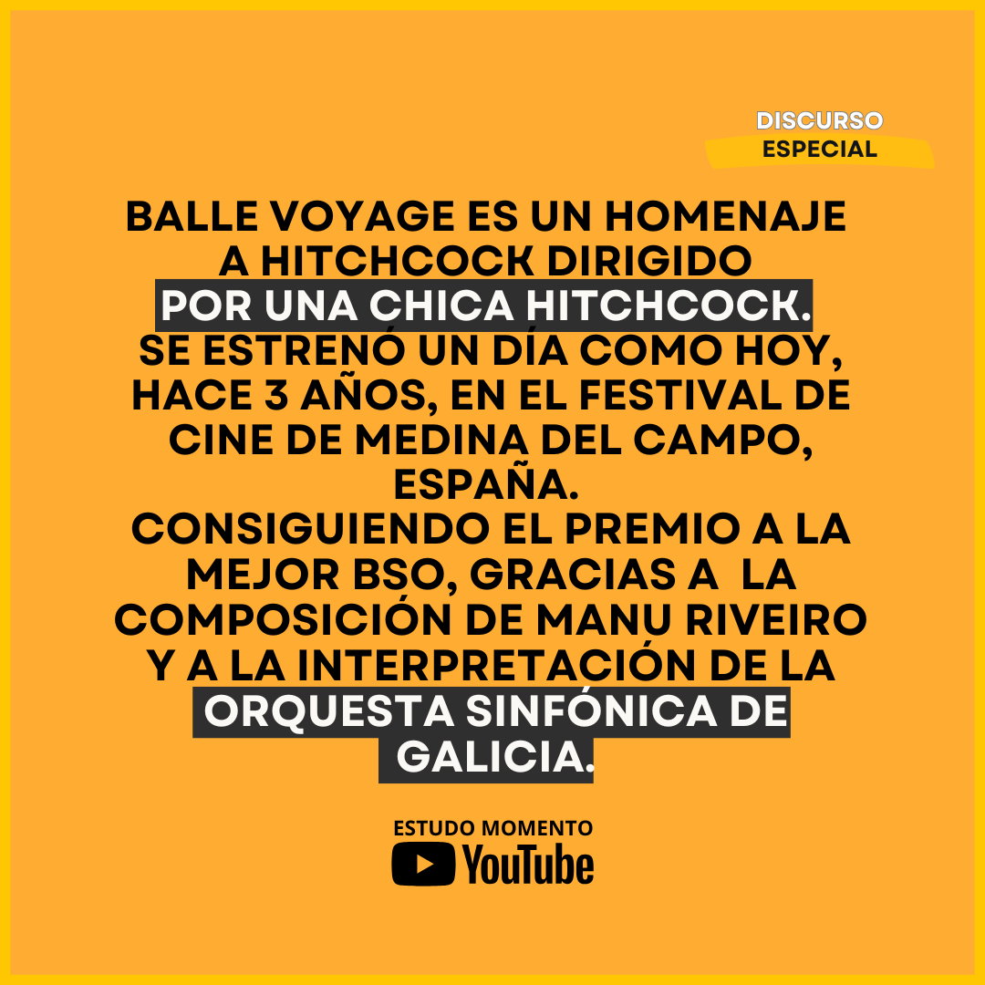 ballevoyage's tweet photo. Hace 3 años dimos un paso que cambió todo... Un día como hoy, Balle Voyage, el cortometraje dirigido por @IriaZAresX como homenaje a Hitchcock, se estrenaba en el Festival de Cine de Medina del Campo. https://t.co/VGUmCYvN5x