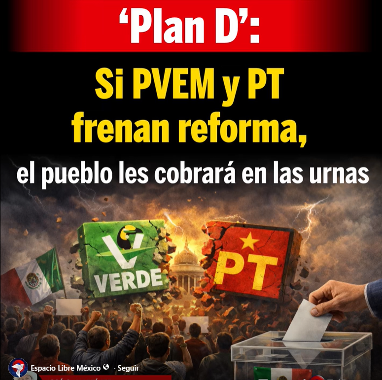 Si <a href="/PTnacionalMX/">Partido del Trabajo México</a> y <a href="/partidoverdemex/">Partido Verde</a> frenan #ReformaElectoral, no solo se pondrán al borde de la extinción, sino que <a href="/PartidoMorenaMx/">Morena</a> deberá sacar las elecciones 2027 sin más aliado que EL VOTO MASIVO DEL PUEBLO.
No queremos más partidos rémora engañando al votante. <a href="/LuisaAlcalde/">Luisa Alcalde</a>