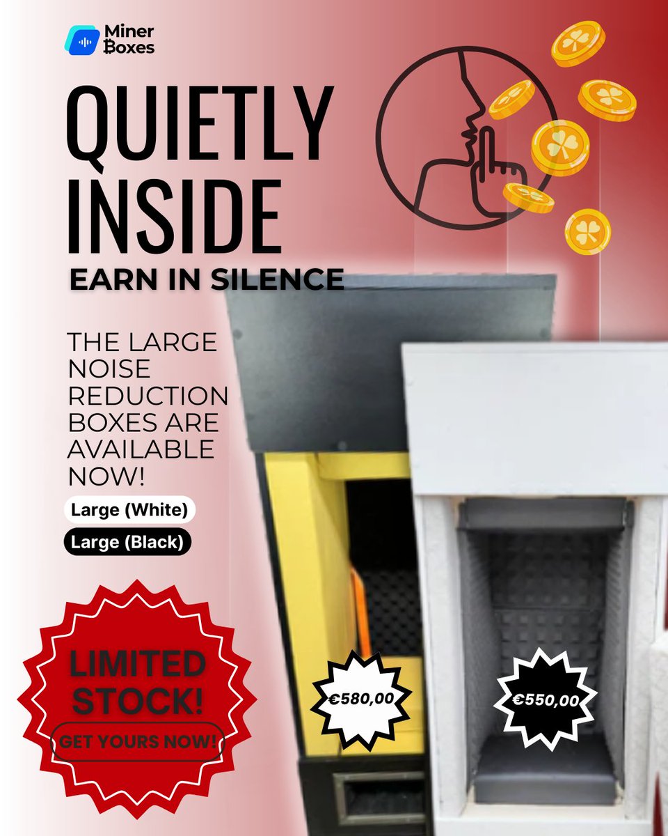 MinerBoxes's tweet photo. 🖤🤍 Black or White. Silence wins 🔇

Quiet outside. Earning in silence inside.

Large Black (€580) or Large White (€550). Which one fits your setup?👇
 https://t.co/zW9pz244nX
#MinerBoxes #SilentMining #ASICMining #NoiseReduction https://t.co/9OFlBPDzPB