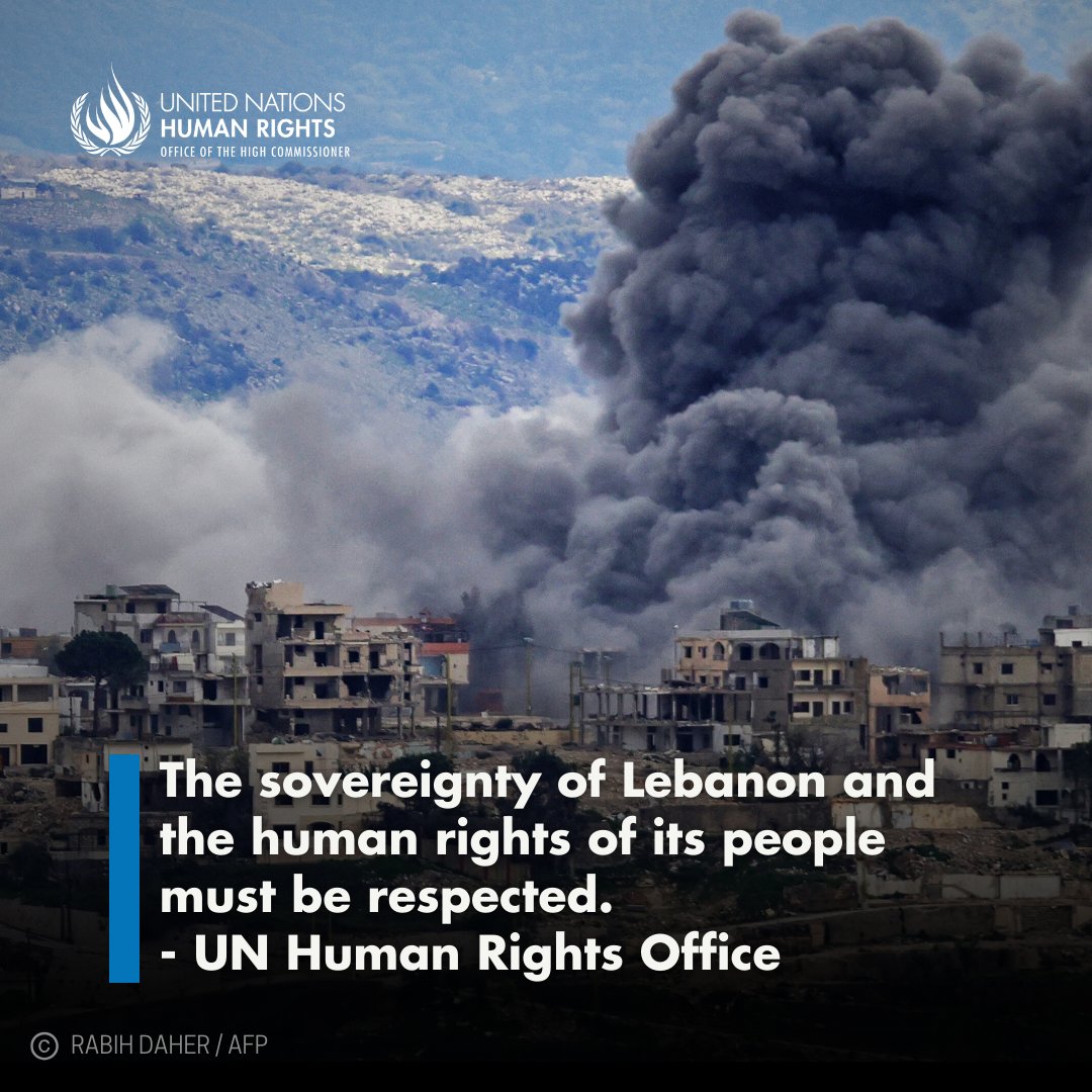 UNHumanRights's tweet photo. #Israel’s military ground incursions into southern #Lebanon, blanket displacement orders &amp; continued airstrikes are bringing more misery &amp; suffering to civilians.
We urge the parties to step back from the brink of a major escalation of this conflict.

https://t.co/pjA126BRMz https://t.co/YUtV7nPC3J