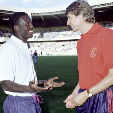 90sfootball's tweet image. George Weah and Arsène Wenger.