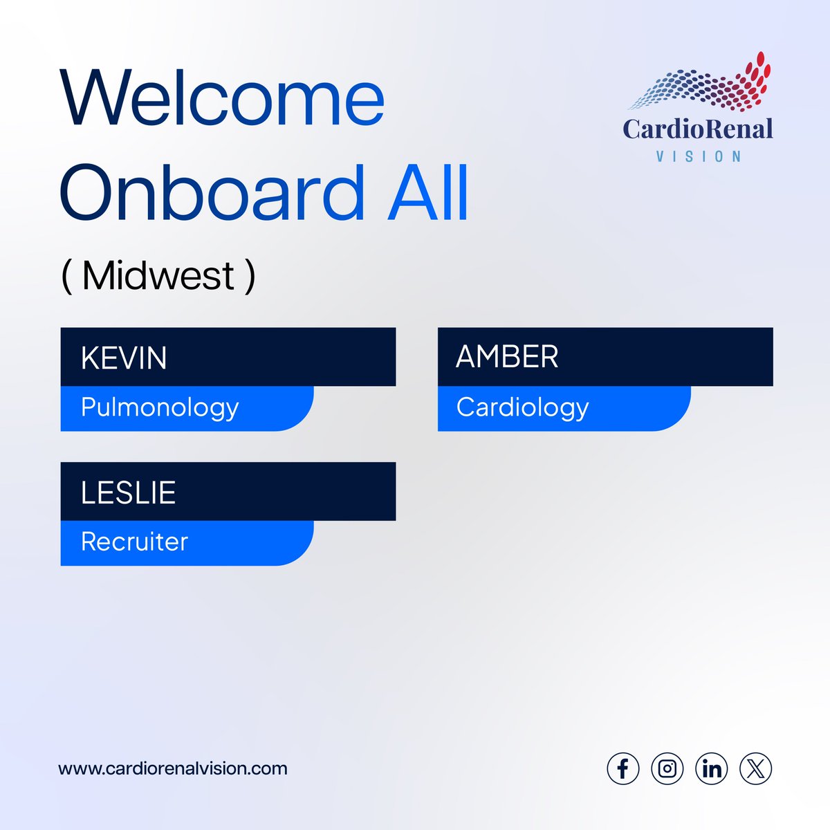 CardiacVision's tweet photo. Welcome to our newest team members at CardioRenal Vision, Midwest! Together, we’re committed to delivering exceptional care and brighter futures

🌍 Serving: Florida | Illinois | Oregon | Texas | Washington
Visit : https://t.co/lCb7n5nj29
#welcometotheteam #Postacutecare https://t.co/DuRx4tn32r