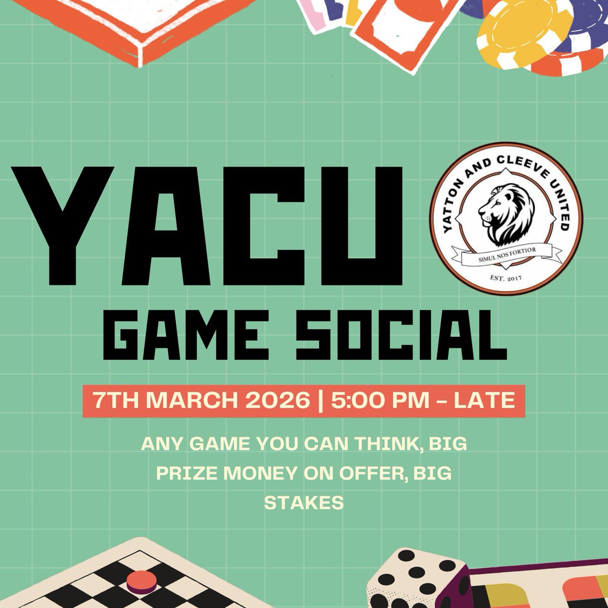 yacufc's tweet photo. Anybody else can’t stop thinking how good the YACU socials have been this year?

Same🤑

1% club was maybe our best one yet, big prizes even bigger twists🤩

Games social is here tomorrow, support the boys for a double gameweek at Hangstones and win big money🔥

#UpTheYACU https://t.co/F9vbj7eYNC