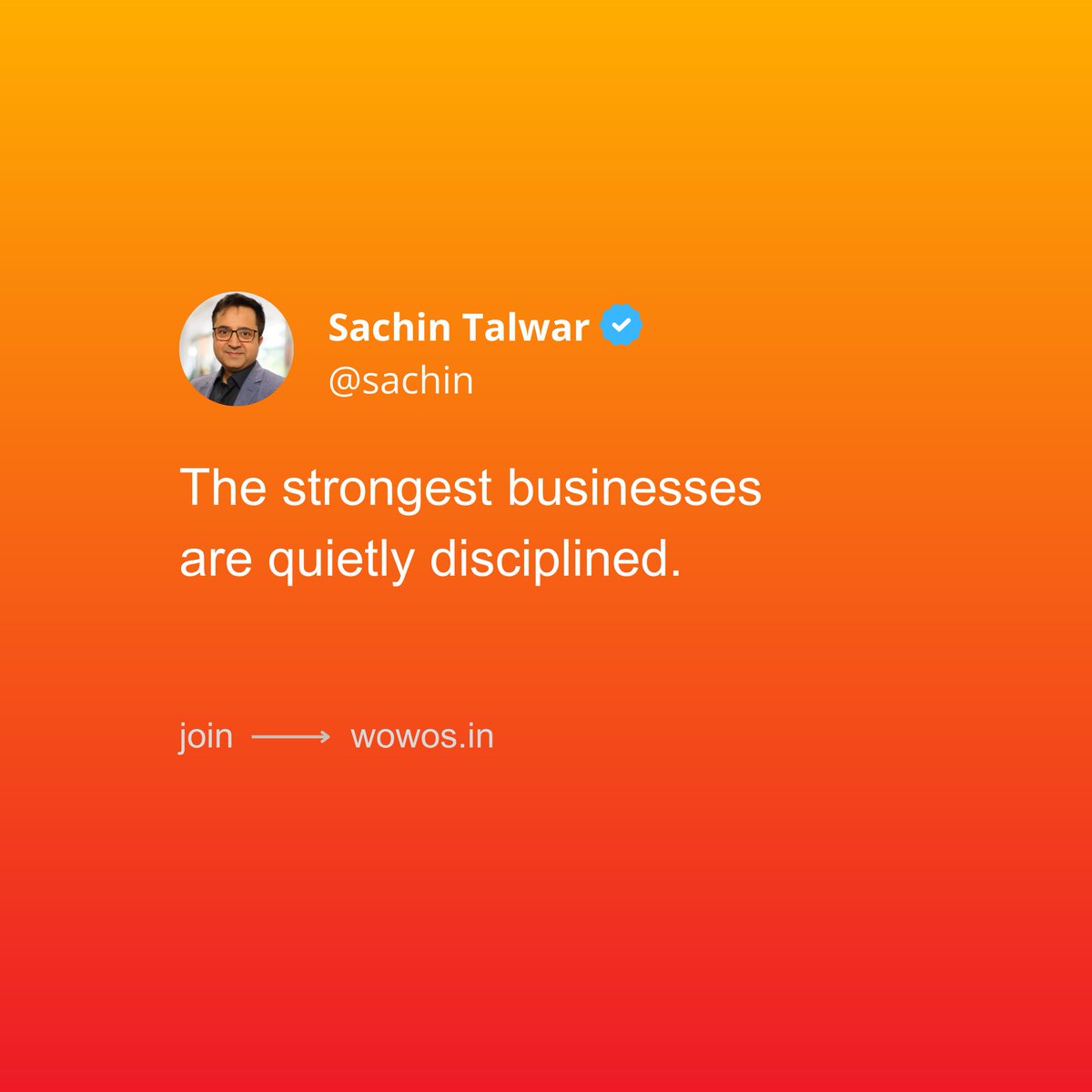 Strong businesses rarely look loud.
They look disciplined.

If you want to build a stronger business through systems and discipline, join the WOWOS community at wowos.in.

#SachinTalwar #WOWOS #OwnYourGrowth #BusinessCoaching #BusinessSystems #ScalingUp 
=
