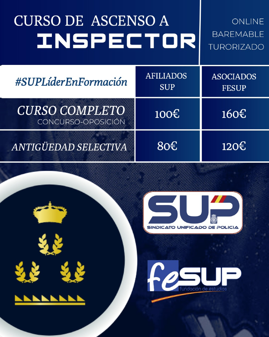 Sup_Policia's tweet photo. 👨‍🎓Formación #online @fesup_org 
En marzo dispones de los cursos de #ascenso a
#Inspector/a Jefe, #Subinspección, #Inspector/a,
#Actualización, Confección Operativa de #Atestados, UPR y #Armas
#SUPLíderEnFormación
¡Prepárate con los mejores! 👨‍🏫👮‍♀️
https://t.co/BYZ4iNxywa https://t.co/OJSnl5UhKi