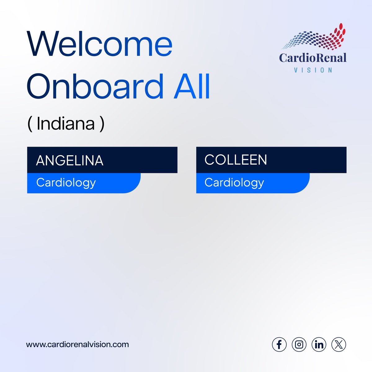 CardiacVision's tweet photo. Welcome to our newest team members at CardioRenal Vision, Indiana! Together, we’re committed to delivering exceptional care and brighter futures

🌍 Serving: Florida | Illinois | Oregon | Texas | Washington
Visit : https://t.co/lCb7n5mLcB
#welcometotheteam #Postacutecare https://t.co/6b9RjbiSGp