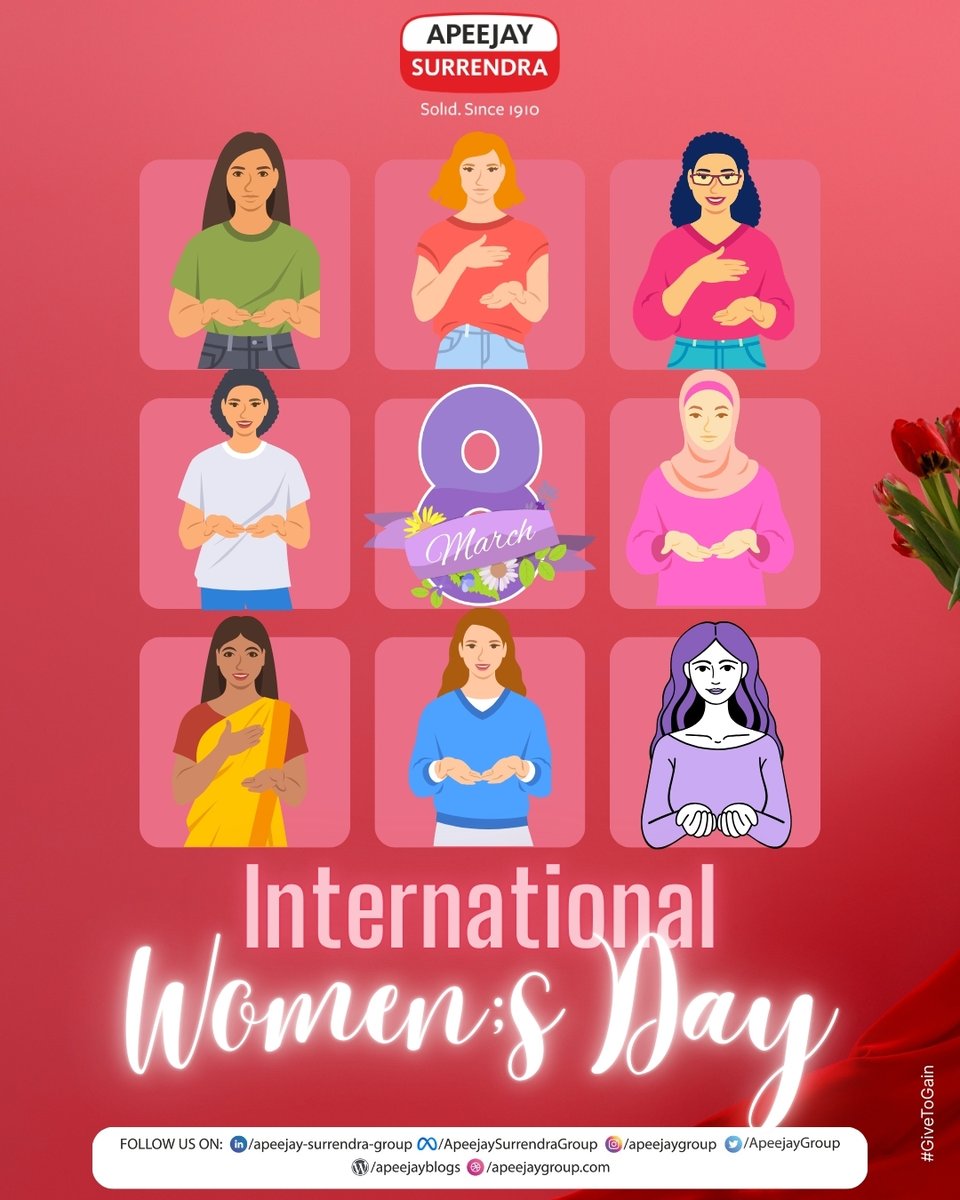 This International Women’s Day, Apeejay Surrendra Group celebrates every woman—her courage, creativity, and strength. 

When we support and uplift women, we all grow.

#InternationalWomensDay2026  #GiveToGain  #ApeejaySurrendraGroup #EmpowerHer #WomenWhoInspire #apeejay