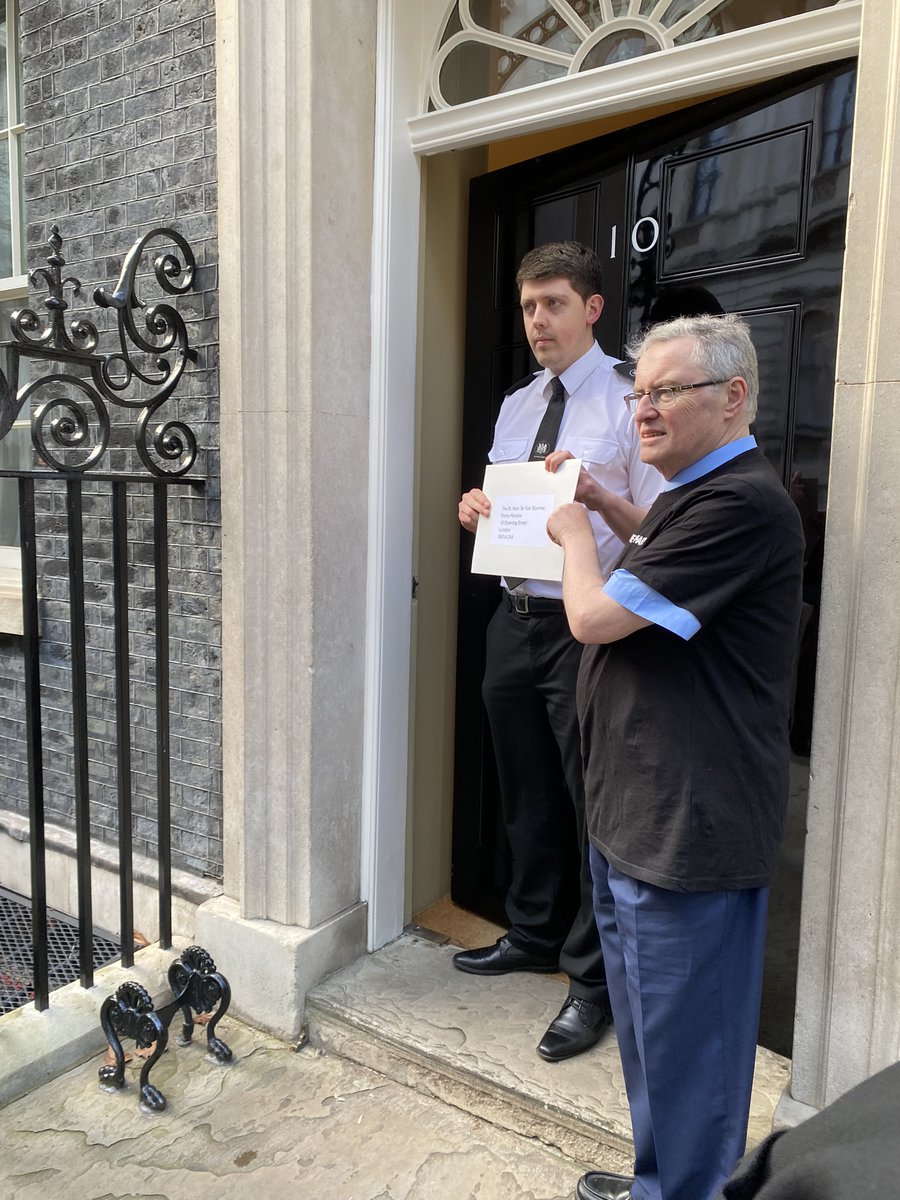 PeterEgan6's tweet photo. As a proud patron of Save The Asian Elephants delighted to join STAE and their Low-Welfare Act Coalition of animal protection groups at Westminster to press Govt to implement the Act after years of delay. Animals are tortured in commercial exploitation for tourist fun while heartless companies make millions. Here is STAE’s Duncan McNair presenting a letter to 10 Downing Street for the PM. Government: get your ACT together!