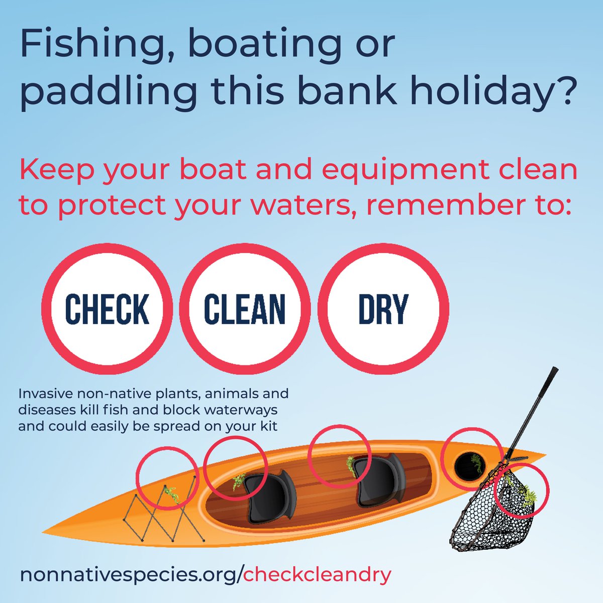 CheckCleanDryGB's tweet photo. 🎣🛶⛵️have you been out on the water over the #bankholiday weekend? Make sure you remember to:
🔎Check
🚿Clean
☀️Dry
your kit before using it again to avoid spreading invasive plants and animals.

Find out more at https://t.co/0a1XM0scNL #CheckCleanDry https://t.co/zAi9Nu9hWq