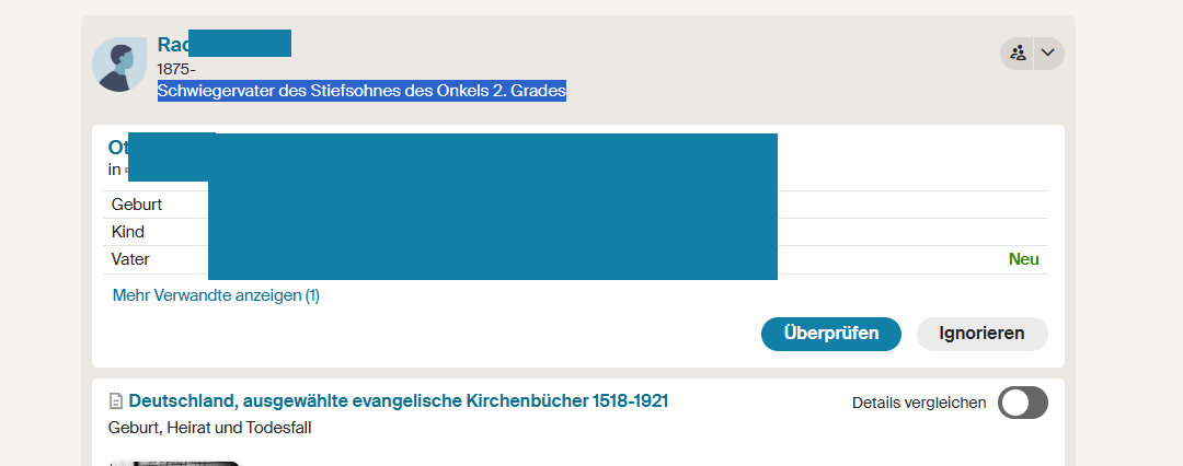 Ich bin ja ein auch ein kleiner Familienforschungsnerd, aber auch mein Interesse hat Grenzen...