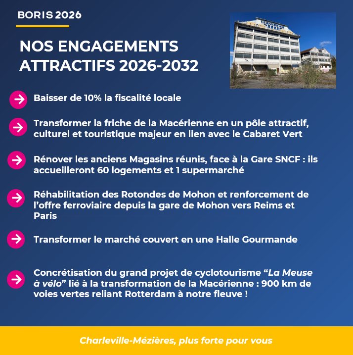 cmzplusforte's tweet image. NOS #ENGAGEMENTS POUR CHARLEVILLE-MÉZIÈRES - Ville #attractive et #prospère !

Découvrez ou redécouvrez notre programme complet 👉  boris2026.fr/programme/
 
#AvecBoris2026