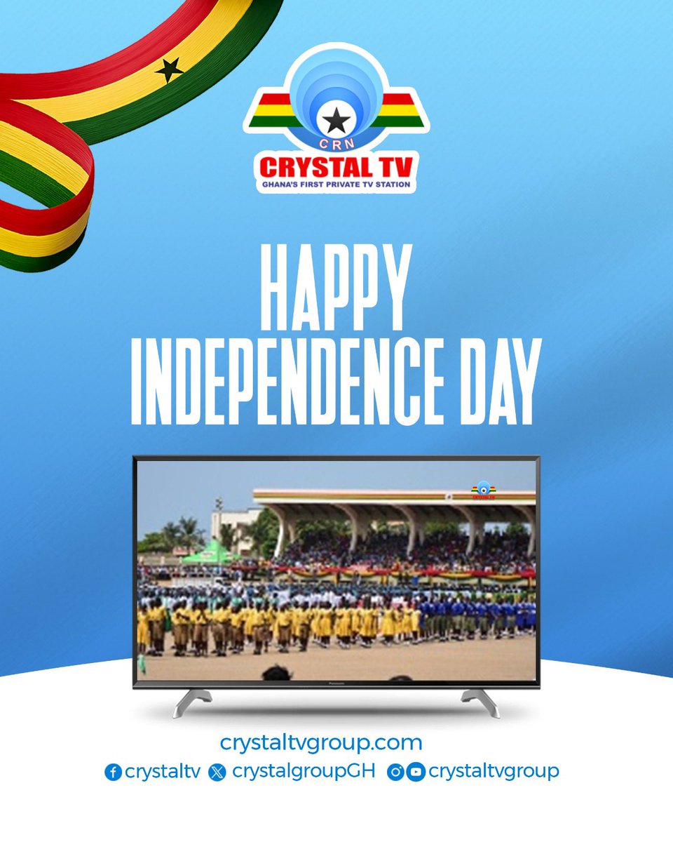 CrystalGroupGH's tweet photo. 🇬🇭 Happy Independence Day, Ghana! 🎉

Today we celebrate the strength, freedom, and unity of our beloved nation. May the spirit of independence continue to inspire progress and peace for generations to come.
From all of us at Crystal TV — Happy 6th March! ✨
#GhanaIndependenceDay https://t.co/PjFSAAox7C
