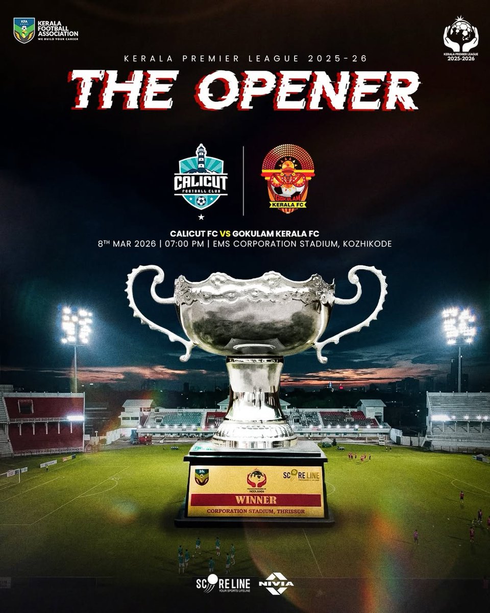 The Kerala Premier League 2025–26 kicks off with a blockbuster clash. ⚔️

Calicut FC 🆚 Gokulam Kerala FC
8th Mar 2026 | 7:00 Pm | Ems Corporation Stadium, Kozhikode

#keralapremierleague #keralafootballassociation #kpl #indianfootball