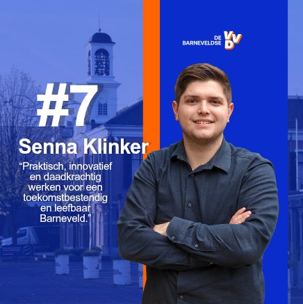 Dit is Senna Klinker, onze nummer 7. 
Hij is 21 jaar en woont in Barneveld. Werkt als adviseur bij een importeur van elektrische verwarmingsapparatuur. Hij reist graag en is voorzitter van de jongerenraad. 

Lees meer over Senna en de andere kandidaten: 
vvd-barneveld.nl/kandidaten/