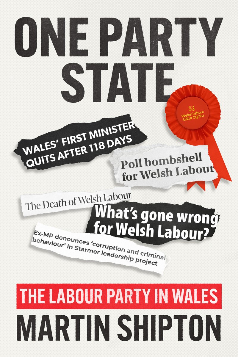 WelshAcadPress's tweet photo. ➡️OUT SUMMER 2026⬅️

One Party State - @ShiptonMartin's explosive investigation into 100 years of Labour dominance in Wales can be ordered now from these local booksellers:
@ChepstowBooks 
@CovertoCoverUK 
@RossiterBooks 
@BookMold 
@Victoria_Books 
@PalasPrint 
via @Books_Wales https://t.co/P8yvMEapIm
