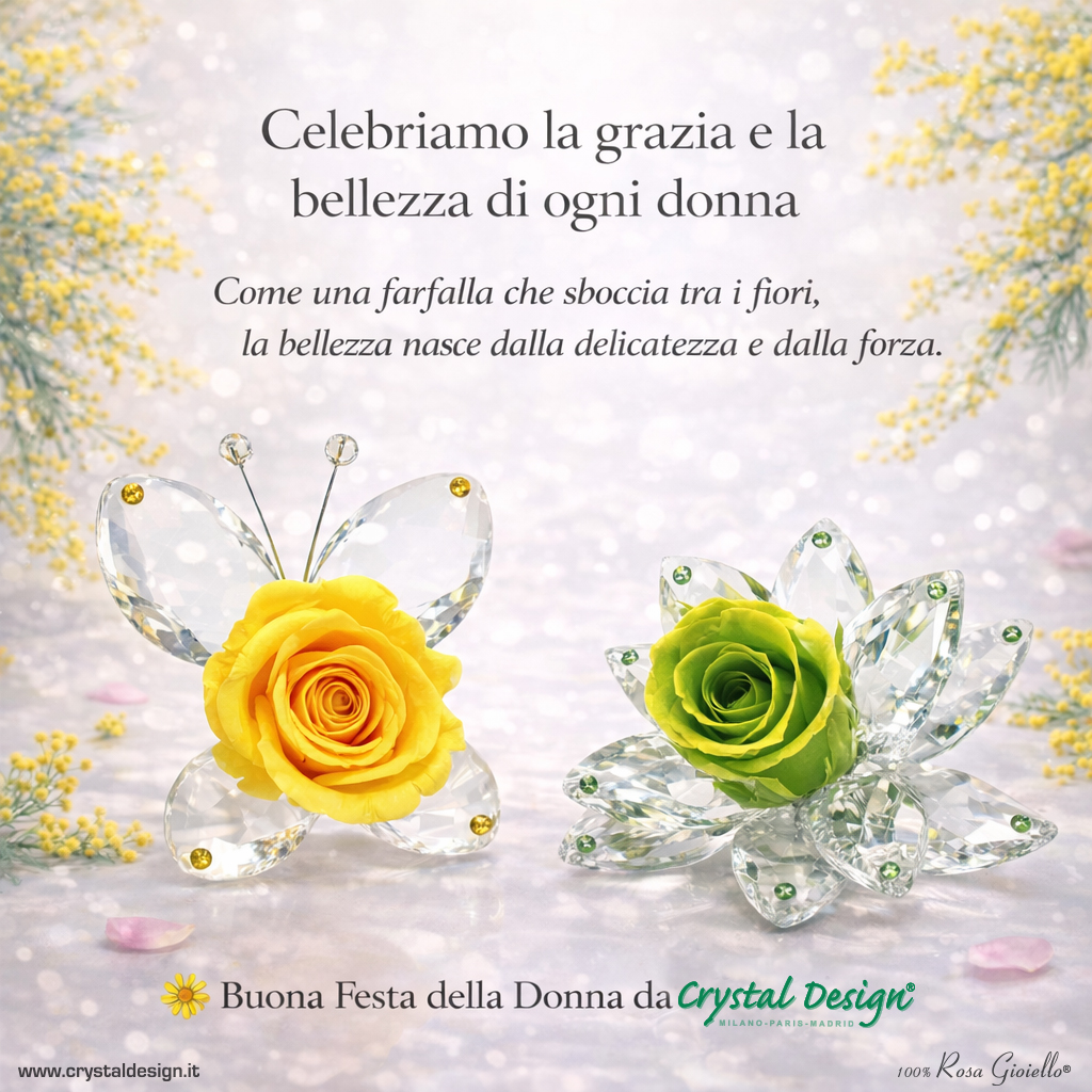 crystaldesignIT's tweet photo. La bellezza nasce dalla delicatezza e dalla forza.
Buona Festa della Donna da CrystalDesign®
Like a butterfly blossoming among flowers,
beauty is born from delicacy and strength.
Happy Women’s Day from CrystalDesign®
#crystaldesign #rosastabilizzata #rosagioiello #8marzo https://t.co/hSrOso9Tuw