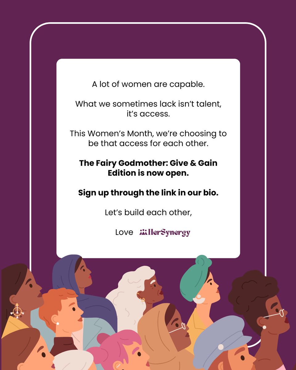 hersynergy's tweet photo. This Women’s Month, HerSynergy members are sharing their time, knowledge, and experience to support other women.

Apply for the Fairy Godmother: Give &amp; Gain Edition.

Link: https://t.co/36gRt77NSk https://t.co/lT6HMyrktd