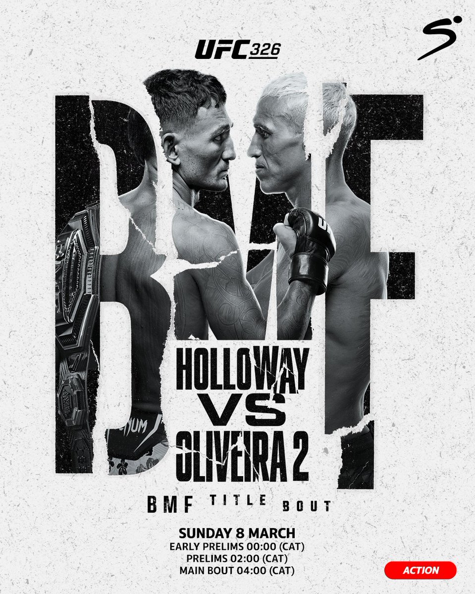 SuperSportTV's tweet photo. Holloway and Oliveira are ready to come to blows in a Lightweight title bout π₯π₯
The prelims begin on Sunday at 00:00 (CAT) πΏ
#SSUFC | #UFC326 https://t.co/6Htv0Rc0Lf