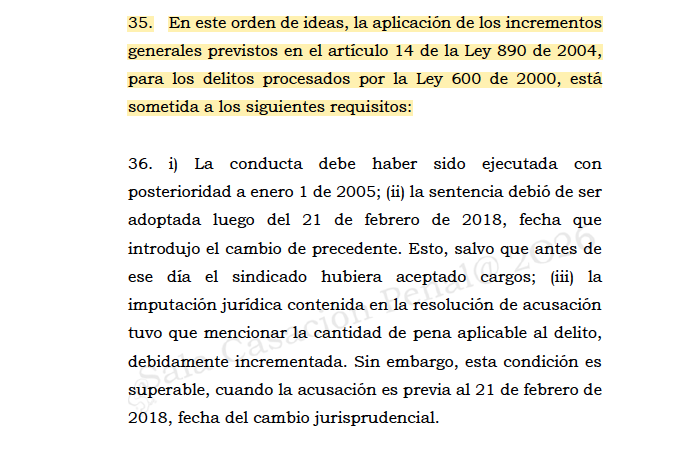 ¿Por qué es importante verificar los requisitos para aplicar el incremento de la ley 890/04 a casos de ley 600/00? Porque en casos como el que aquí se resolvió, donde prescribió un delito, también podría ser el tuyo. drive.google.com/file/d/1BgJz-3…