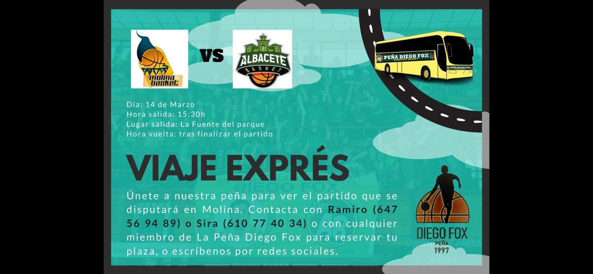 p_intencionada's tweet photo. Te vienes a Molina el dia 14? Últimas plazas, reserva ya hasta el dia 8 salvo  se agotasen antes. Al ataqerrrrrr con nuestro @AlbaceteBasket https://t.co/vXM7Lfh9Ud