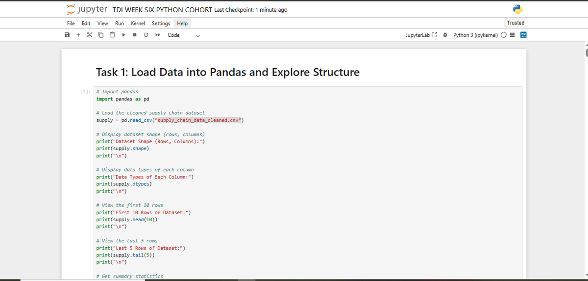 Ifedolapojoe's tweet photo. Week 6 of my Python Data Analysis journey focused on Pandas for data exploration and transformation.

I practiced loading datasets, filtering records, indexing data, creating calculated columns, merging tables, and performing group analysis. https://t.co/7xDJzlby5x