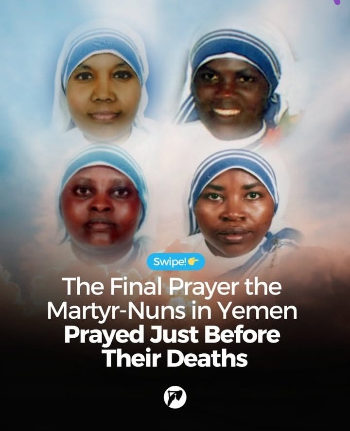 Gunmen attacked a nursing home run by the Missionaries of Charity (the order founded by St. Mother Teresa), killing 16 people total: including four Missionaries of Charity nuns named :
Sisters Anselm (from India), Judith (from Kenya), Marguerite/Margarita (from Rwanda), and