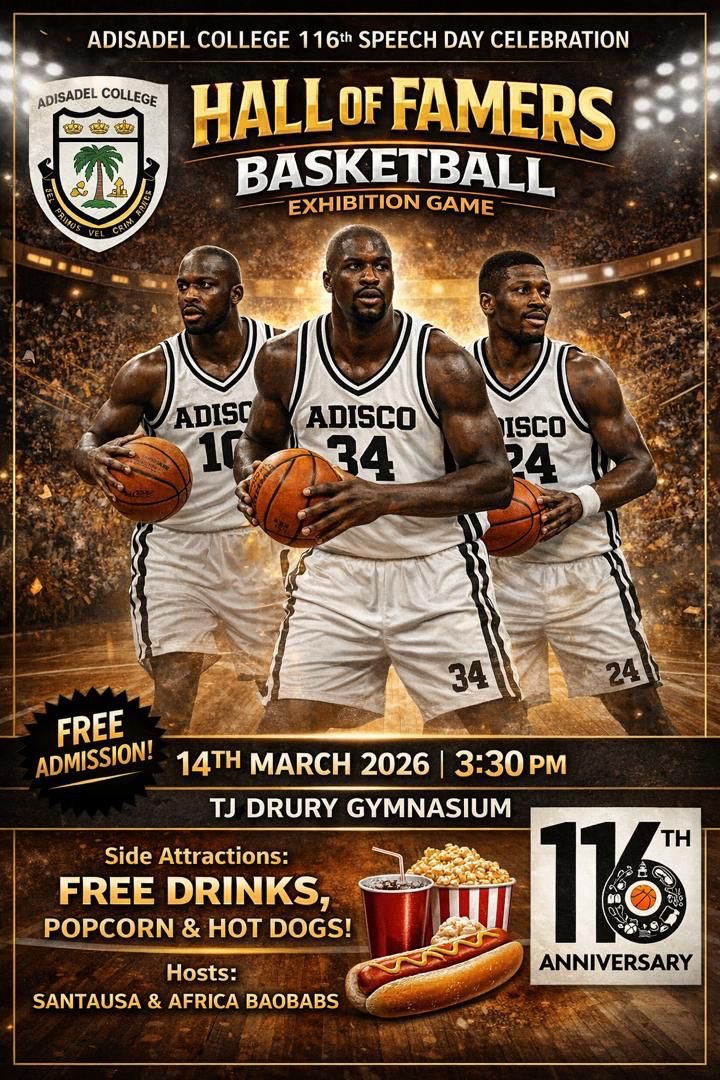 theo_sampah's tweet photo. Legends return to the court! 🏀
The Hall of Famers Basketball Exhibition Game lights up the 116th Speech Day celebration of Adisadel College.
📅 14th March 2026 | ⏰ 3:30 PM
📍 TJ Drury Gymnasium
Free admission! https://t.co/0X3IhQ0Yz1