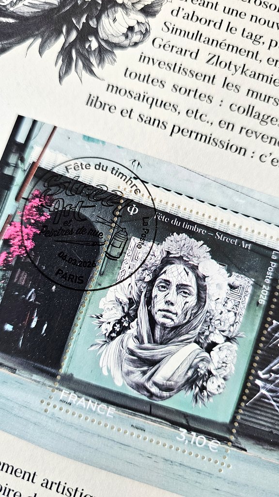 SegoleneHuchez's tweet photo. 🎉 C'est la FÊTE DU TIMBRE 2026 !
Rendez-vous aujourd'hui au Carré d’Encre (10h-19h) puis ce week end dans 75 villes de France.
Ici le magnifique bloc de #timbre de l'artiste #Hopare ! 💜🩵💜
@lovestreetart22
#philatelie #culture #streetart https://t.co/BsN4IdgsnO