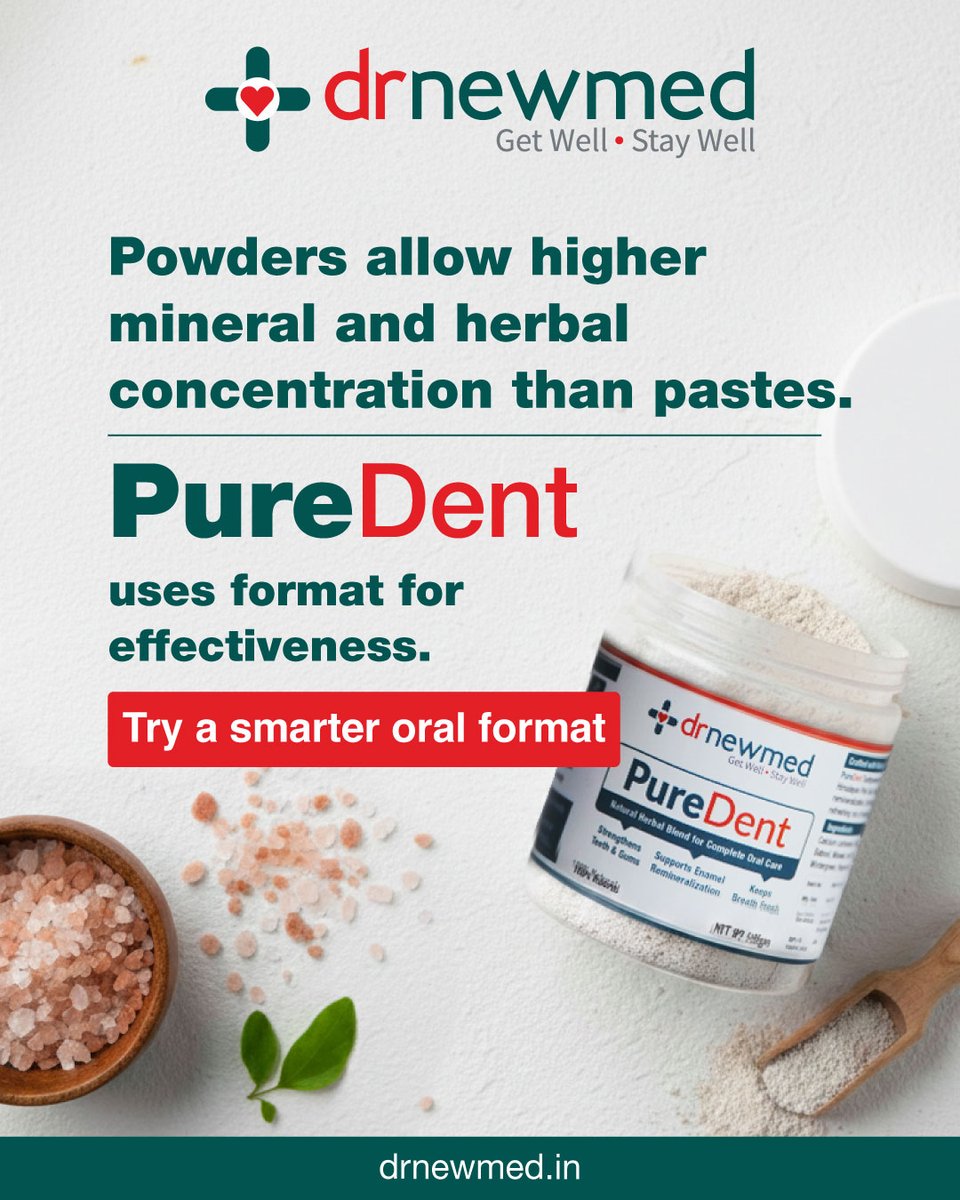 DrNewmedIndia's tweet image. 🦷 Format matters in oral care.
Tooth powders can carry higher herbal and mineral concentration than many pastes.

🌿 That’s the idea behind PureDent.

🛒 Shop Now: drnewmed.in/products/pured…

#drnewmedindia #herbaloralcare #toothpowder #naturaloralcare #oralhygiene