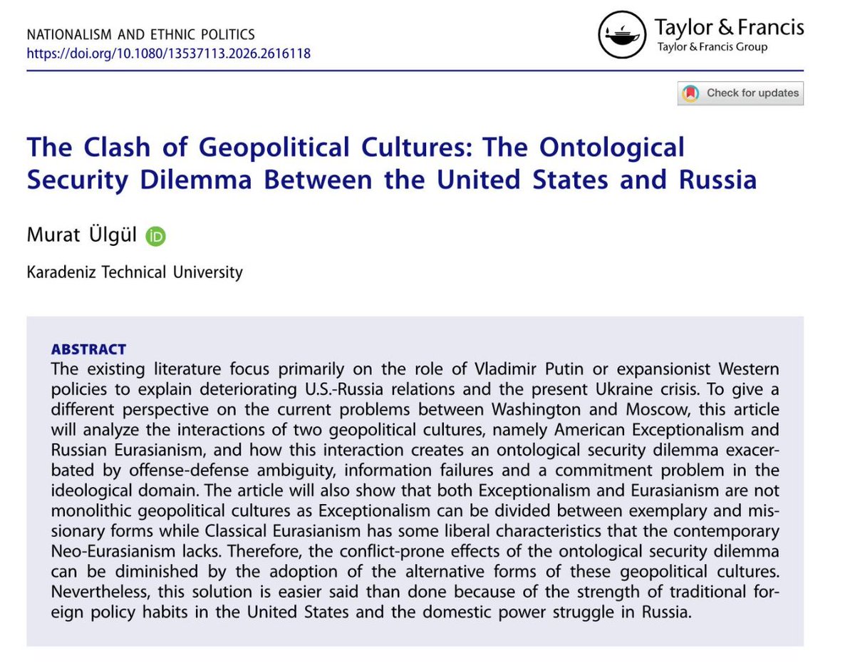 📢YAYIN📢
📚 Bölümümüz öğretim üyelerinden Prof. Dr. Murat Ülgül’ün Şubat ayında yayımladığı makaleler

Sayın hocamızı tebrik eder, başarılarının devamını dileriz👏
