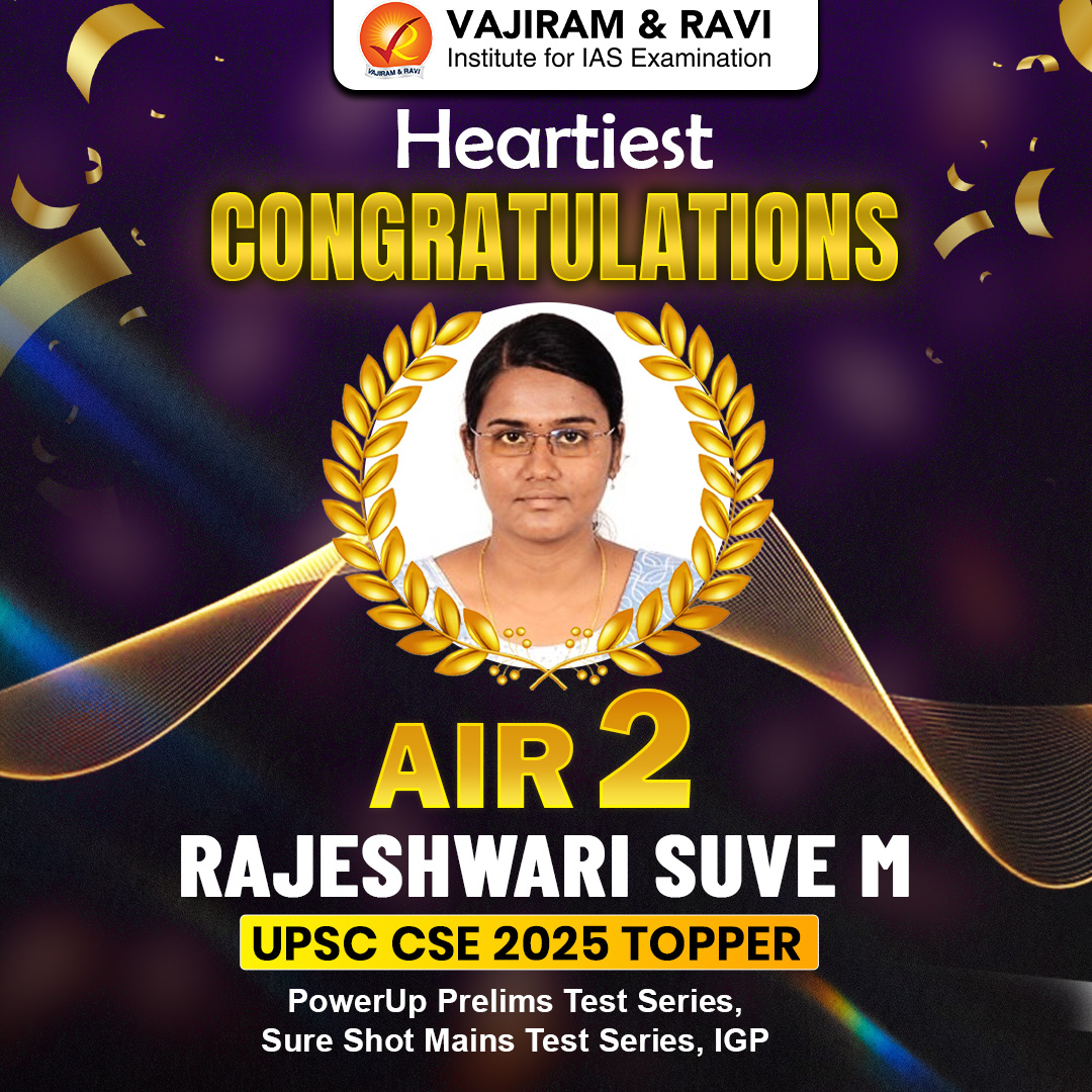 VajiramRavi's tweet photo. 🏆 Congratulations AIR 2 – RAJESHWARI SUVE M!
Heartiest congratulations on securing a distinguished rank in UPSC Civil Services Examination 2025.
#UPSC2025 #UPSCResult #UPSCTopper #VajiramAndRavi #VajiramAndRaviToppers #CivilServices #IAS #UPSCJourney #Success #AIRRank https://t.co/XxDwZQaYOr