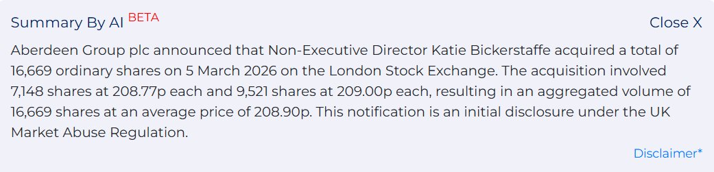 entrustTMF's tweet image. Nice to see an #ABDN Aberdeen director picking up some stock 🙂

investegate.co.uk/announcement/r…
