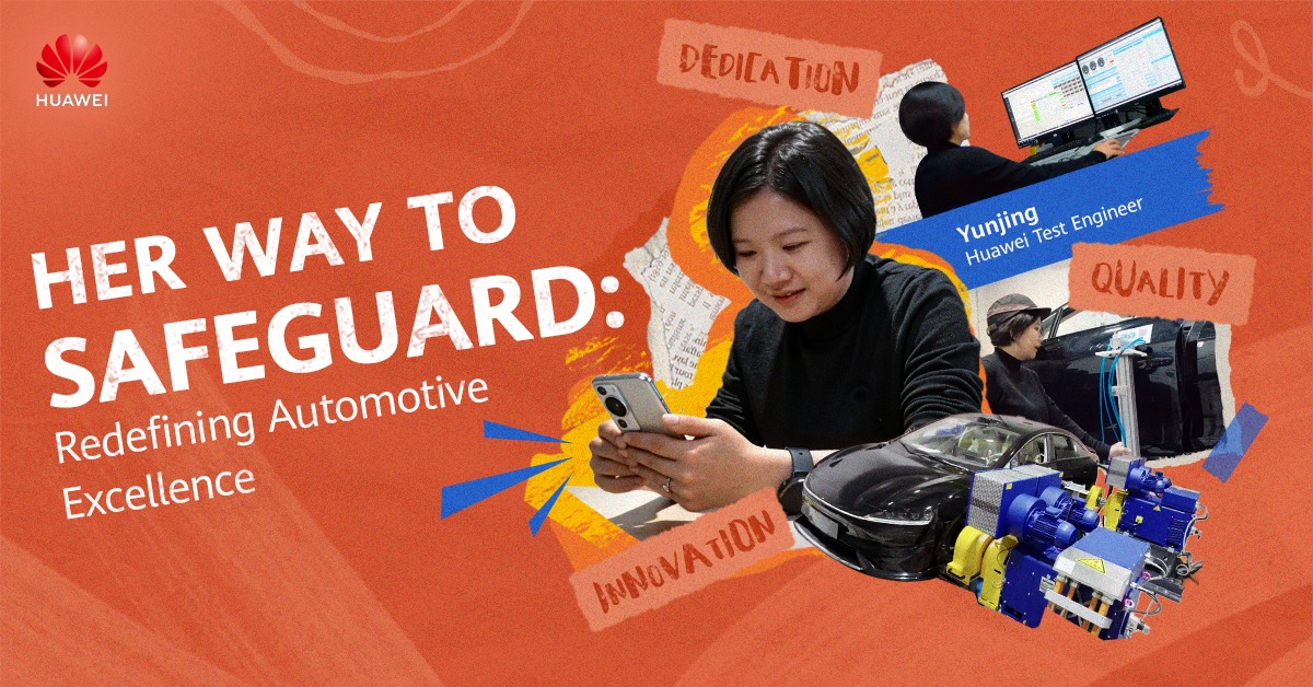 Huawei's tweet photo. This International Women's Day, we celebrate Huawei test engineer Yunjing. For 13 years, she has transformed complex driving scenarios into precise testing environments. Every test is a promise of safety, helping ensure intelligent vehicles deliver reliability drivers can trust.