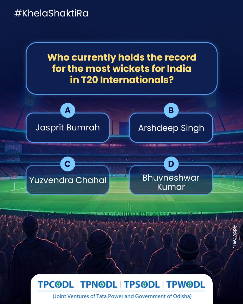 Last question is now live! Comment your answer below. 

Terms: 
1. Follow our page
2. Comment your answers below with #KhelaShaktiRa

#T20WC2026 #T20WorldCup