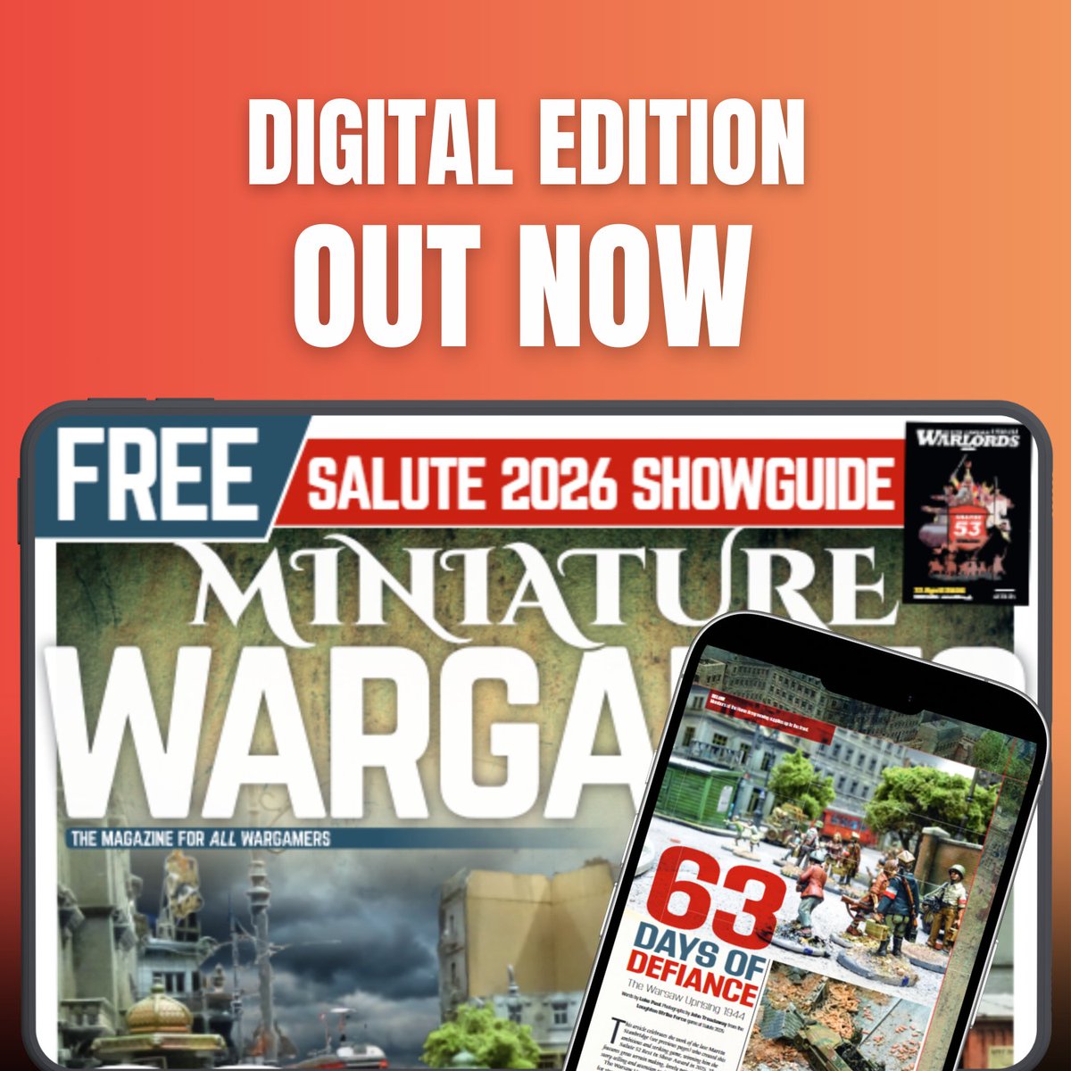 MiniatureWG's tweet photo. Issue 516 is out! Get your magazine one week early with the digital edition 🪖

We tribute Martin Stanbridge with his Warsaw Uprising game, plus American Civil War, Martian campaigns, and Trench Crusade painting guides.

Get your issue a week early:  https://t.co/n2bES0rVl4 https://t.co/EtCNI1epjX