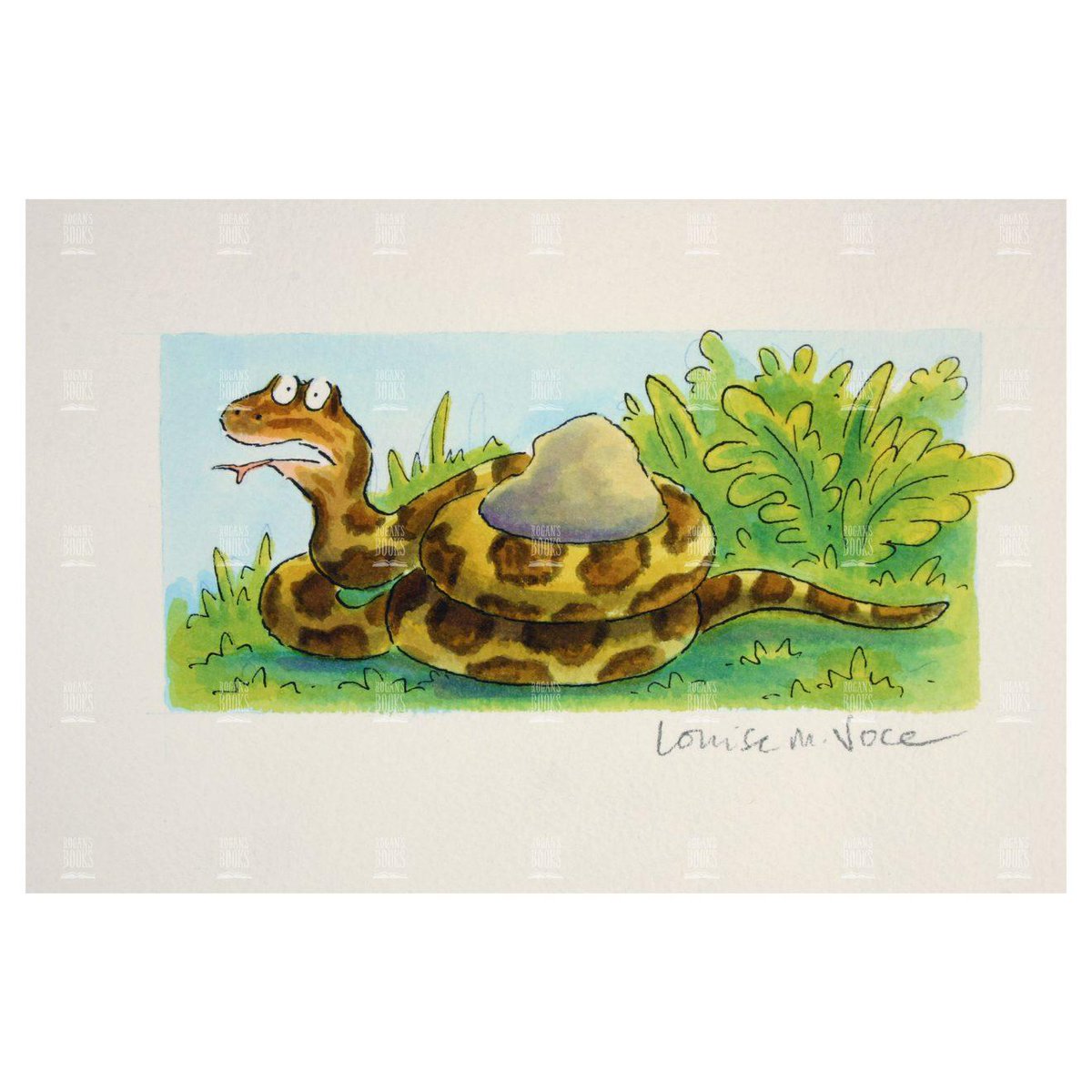 Original artwork for sale by #LouiseVoce 🐍

The first thing that he found was a Bi-coloured-Python-Rock-Snake curled round a rock

💷 £292.50

Inspired by Just So Stories by Rudyard Kipling.
 childrensbookillustration.com/product/louise…

#JustSoStories #OriginalArt #ChildrensBooks #Illustration