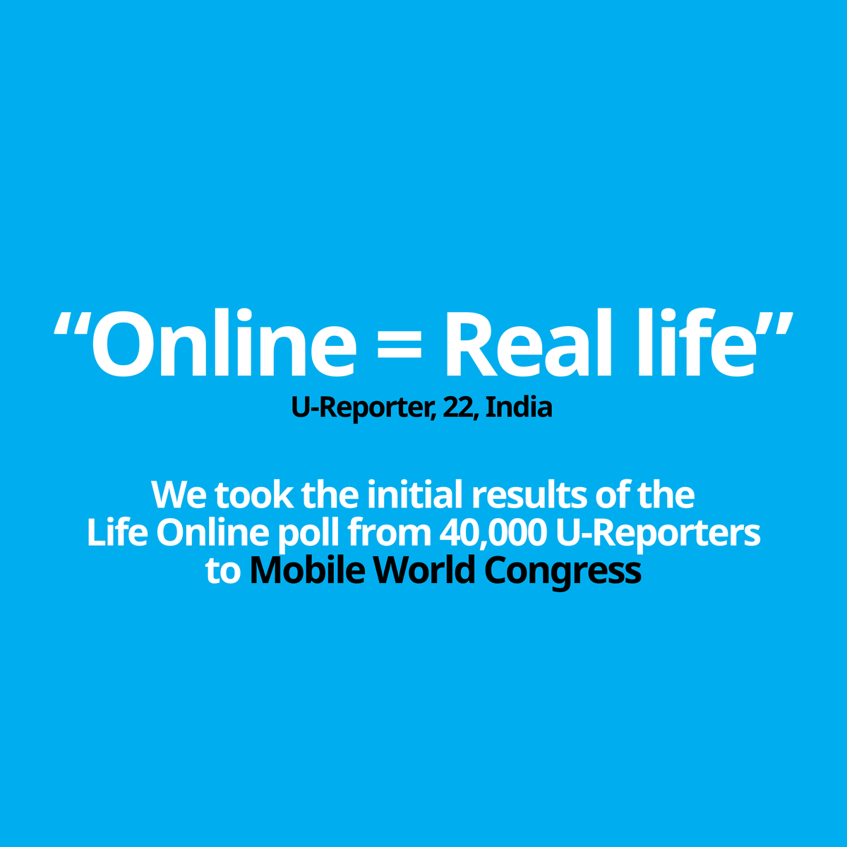 UReportGlobal's tweet image. We shared these early insights from the Life Online Poll at Mobile World Congress, alongside young people who are calling for digital spaces that are safe and inclusive by design.

Send ONLINE to take the poll now because #YourVoiceMatters 👉 bit.ly/ONLINE-WA

#MWC26
