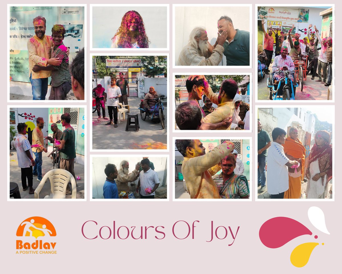 IndiaBadlav's tweet photo. As the colours of Holi continue to add joy &amp; warmth to our lives, the memories associated with them become even more special.
At Badlav's Aishbagh Shelter Home  &amp;  Hanuman Setu celebrations with team &amp; beneficiaries were filled with laughter, togetherness, and vibrant colours. https://t.co/r0lxDo6ci3