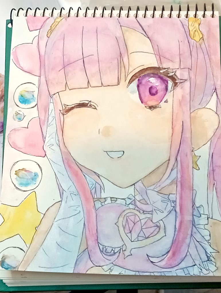 ebisinda's tweet photo. 絵の具で描くのって大変だね。 https://t.co/8u2I6xRD9s