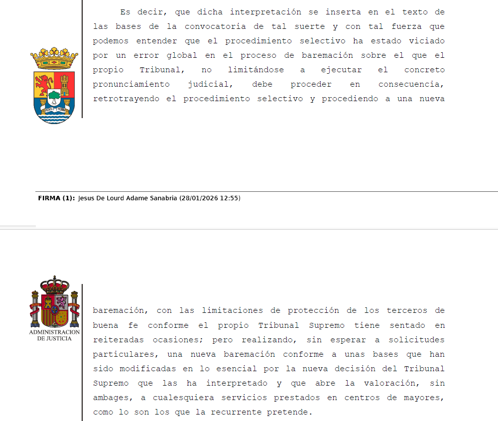 humanizasanidad's tweet image. ⚖️Sentencia 8/2026, de 28/01/2026, Plaza 1 de la Sección de lo C/A del Tribunal de Instancia de Badajoz. Sobre #revisión de #valoración de #méritos en #proceso #selectivo ya finalizado.