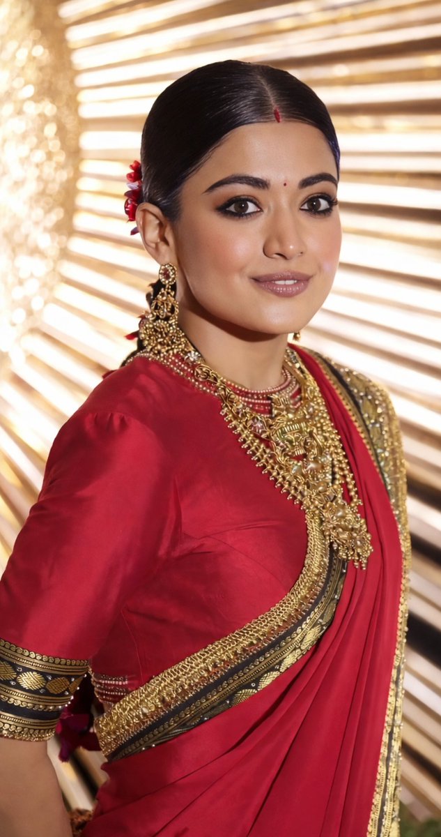Wrapped in red, she owns every space.
Bold and serene, a timeless embrace ♥️
<a href="/iamRashmika/">Rashmika Mandanna</a> 
#RashmikaMandanna